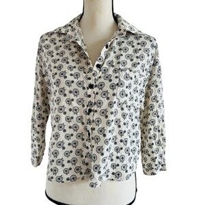Chloe K Bike Print Button-Up Blouse Shirt